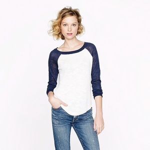 J Crew tan & white linen baseball sweater size XXS